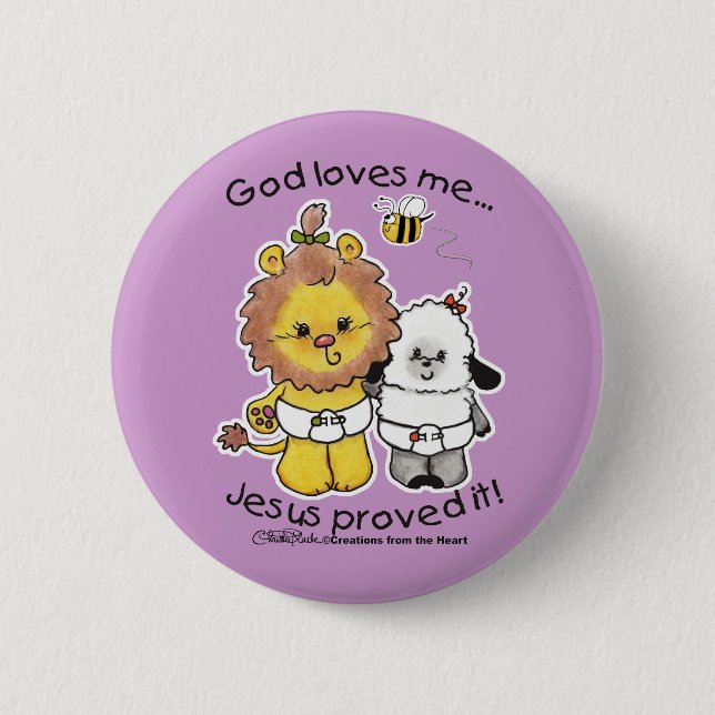 Lion and Lamb Babies 6 Cm Round Badge (Front)