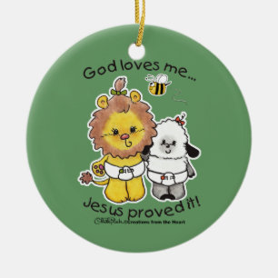 Lion and Lamb Babies Ceramic Tree Decoration