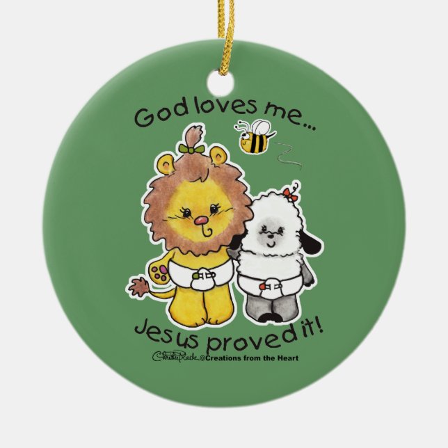 Lion and Lamb Babies Ceramic Tree Decoration (Front)