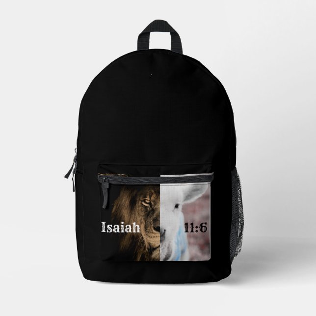 lion and lamb Bible verse backpack (Front)