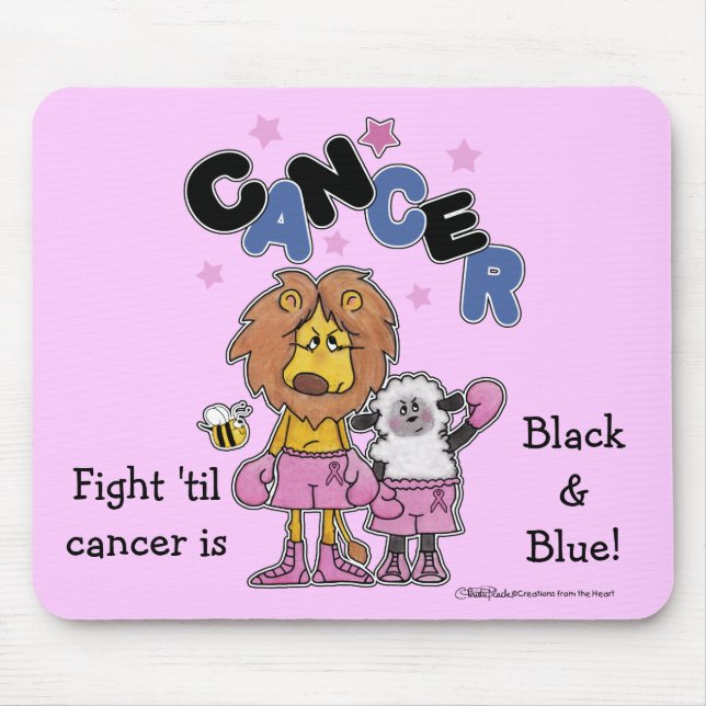 Lion and Lamb Boxers-Make Cancer Black and Blue Mouse Mat (Front)