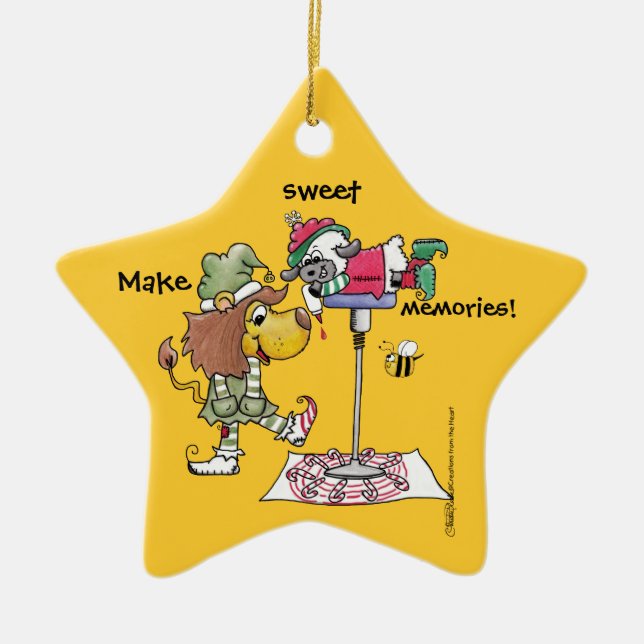Lion and Lamb Candy Cane Makers Ceramic Tree Decoration (Front)