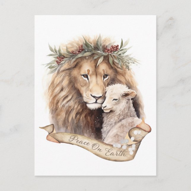 Lion And Lamb Christmas Card (Front)