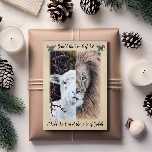 Lion and Lamb front with photo and greeting back Holiday Card (Creator Uploaded)