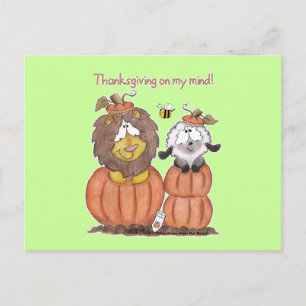 Lion and Lamb in Pumpkins Postcard