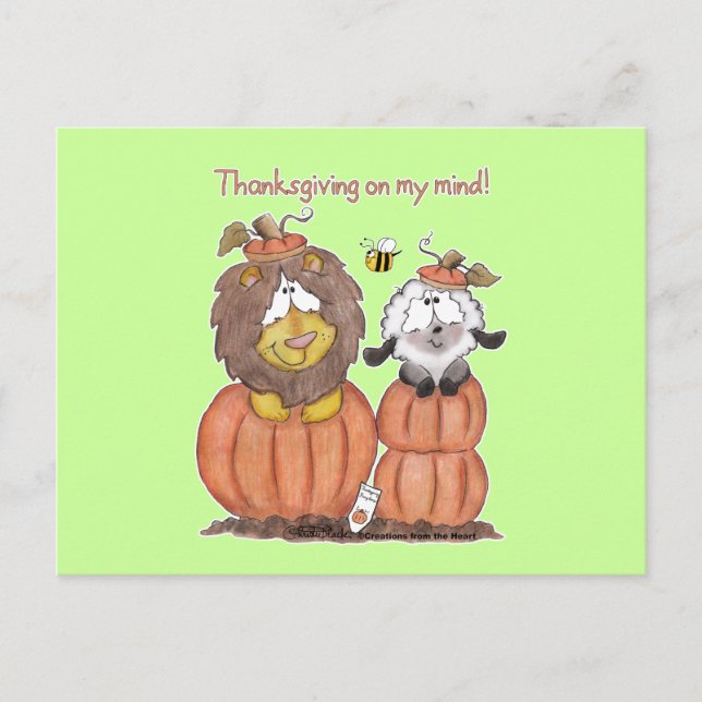 Lion and Lamb in Pumpkins Postcard (Front)