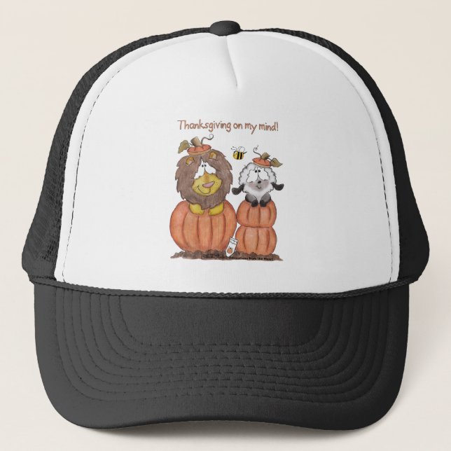 Lion and Lamb in Pumpkins Trucker Hat (Front)