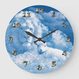 Lion and Lamb in the Clouds Large Clock
