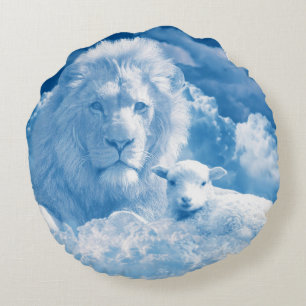 Lion and Lamb in the Clouds Round Cushion