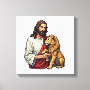 Lion And Lamb Jesus Engraved Faith Shirt 2 Canvas Print