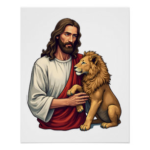 Lion And Lamb Jesus Engraved Faith Shirt 2 Poster