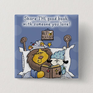 Lion and Lamb Share THE Good Book 15 Cm Square Badge