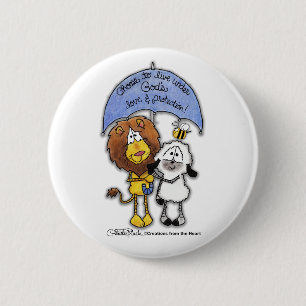 Lion and Lamb Under Umbrella 6 Cm Round Badge
