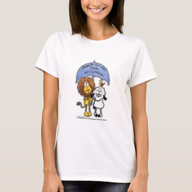 Lion and Lamb Under Umbrella T-Shirt (Front)
