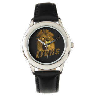 Lion And Lion Logo, Kids Black Leather Watch. Watch