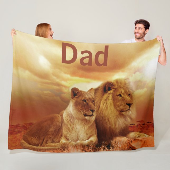 Lion and Lioness Custom Fleece Blanket, Large (In Situ)