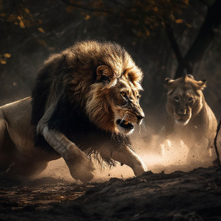 Lion And Lioness Hunt Together Jigsaw Puzzle