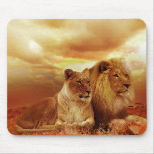 Lion And Lioness Sitting  In The Bush Mousepad