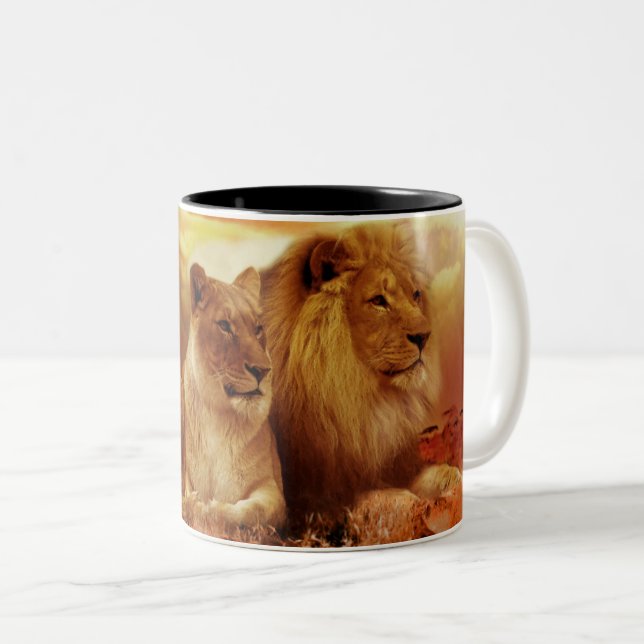 Lion and Lioness Two-Tone Coffee Mug (Front Right)