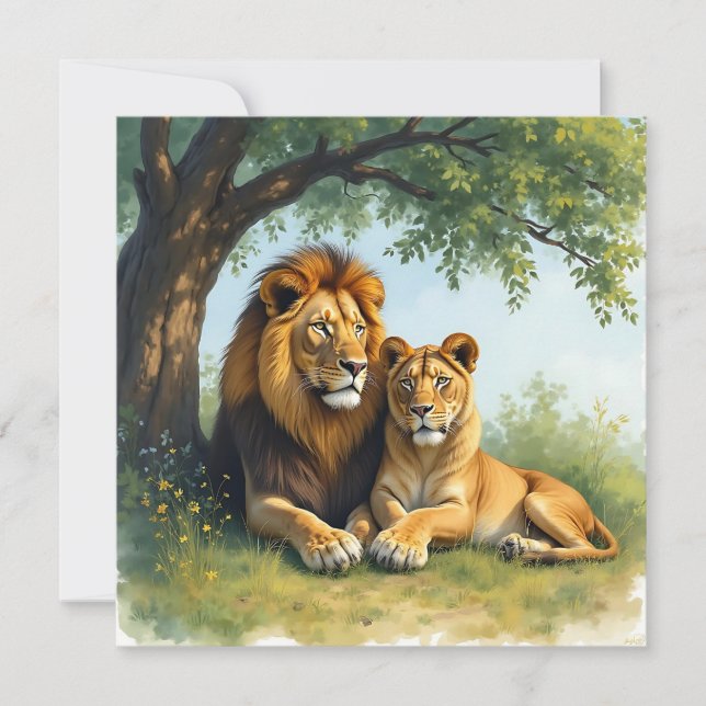 Lion and Lioness Under a Tree Blank Card (Front)