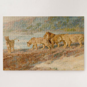 Lion and Lionesses on the Bank of an African River Jigsaw Puzzle
