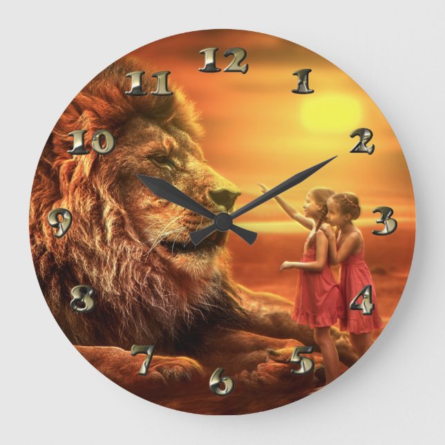 Lion and Little Girls Large Clock (Front)