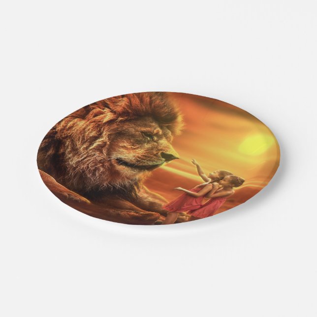 Lion and Little Girls Paper Plate (Angled)