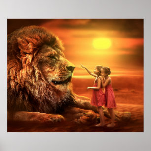 Lion and Little Girls Poster