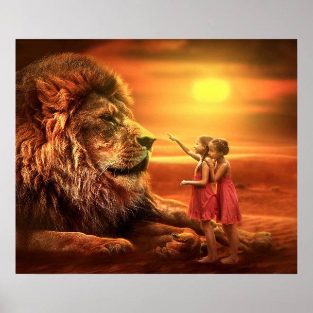Lion and Little Girls Poster (Front)