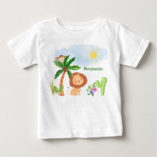 Lion and Monkey in Cute Jungle Scene Baby T-Shirt