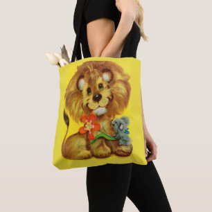 lion and mouse print tote bag