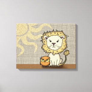 Lion and Owl Nursery Art Print Wrapped Canvas