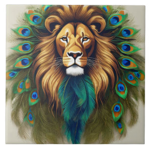 Lion and Peacock Feathers Tile