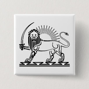 Lion and Sun emblem of Iran - black and white 15 Cm Square Badge