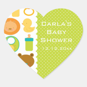 Lion and Teddy Bear Baby Shower Heart Stickers