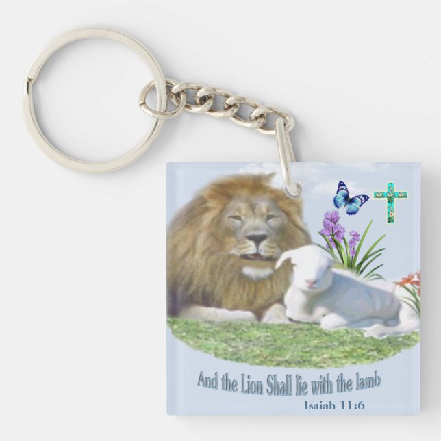 Lion and the lamb Bible verse Key Ring (Front)