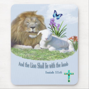 Lion and the lamb Bible verse Mouse Mat