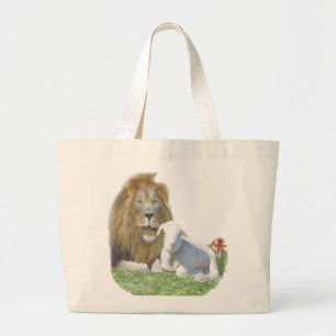 Lion and the lamb Christian gifts Large Tote Bag