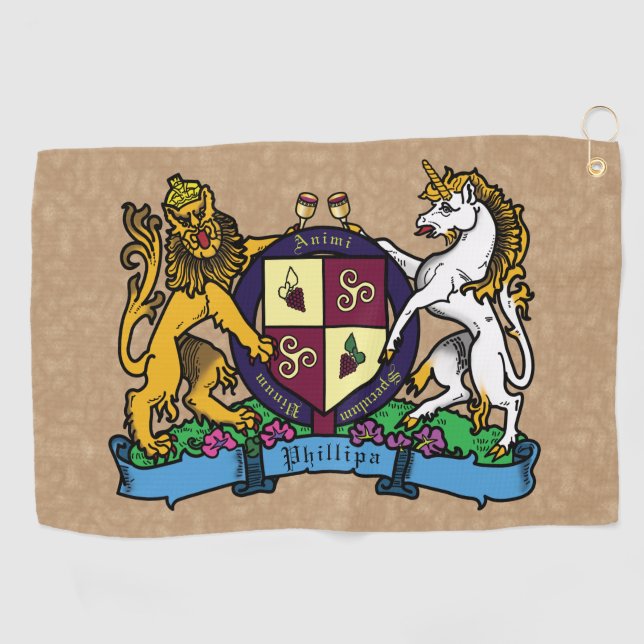Lion and Unicorn Rampant Wine Coat of Arms Golf Towel (Horizontal)