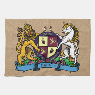 Lion and Unicorn Rampant Wine Coat of Arms Tea Towel