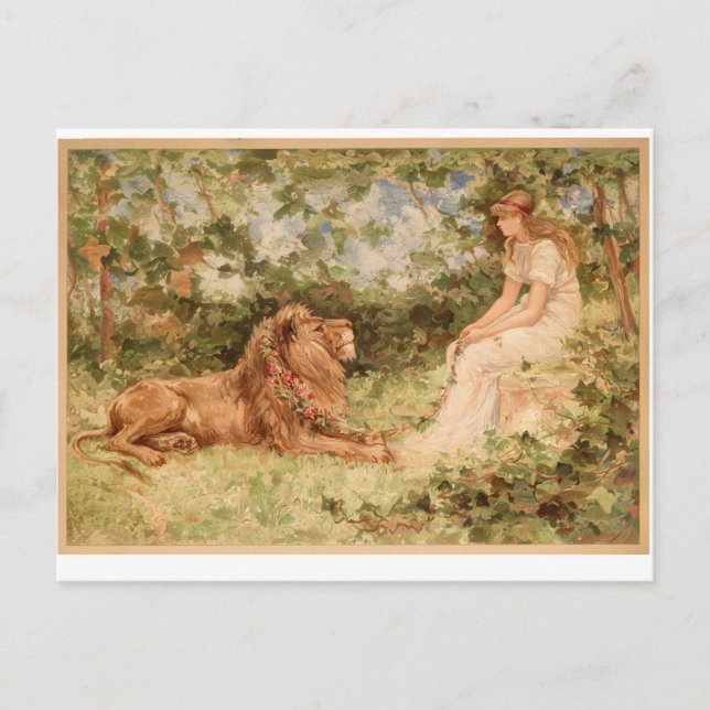Lion and young girl postcard (Front)