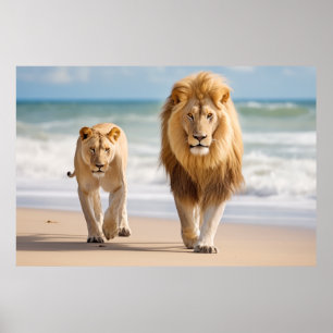 Lion Animal Family Wandering Nature Out Poster