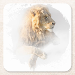 Lion Animal Life Wild Jungle Nature Safari Square Paper Coaster