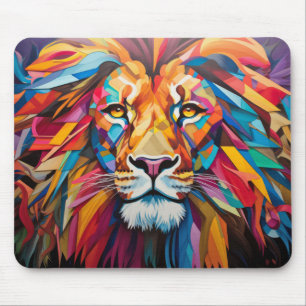 Lion Animal Portrait Colourful Painting Mouse Mat