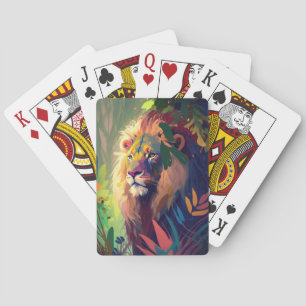 Lion Animal Portrait Painting Wildlife Outdoors  Playing Cards