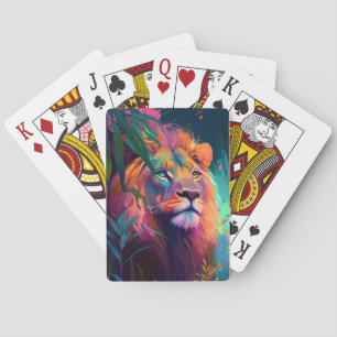 Lion Animal Portrait Painting Wildlife Outdoors  Playing Cards