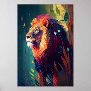 Lion Animal Portrait Painting Wildlife Outdoors  Poster