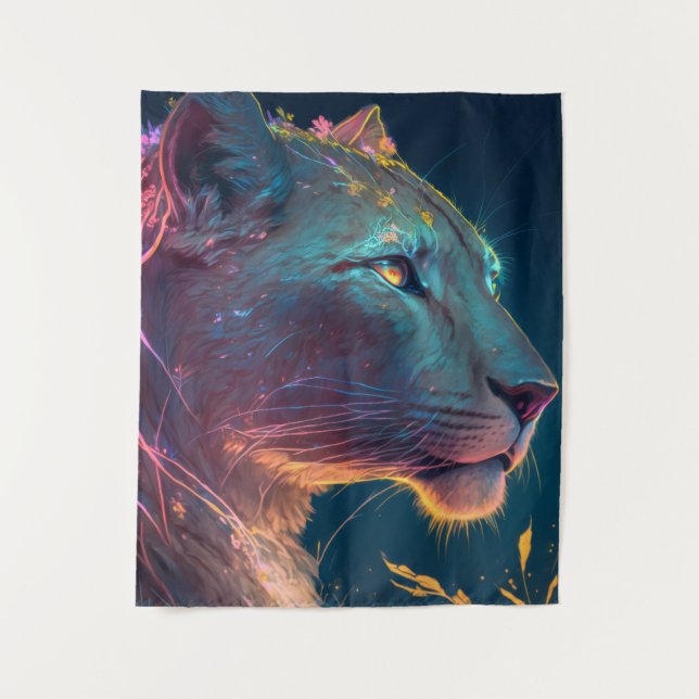 Lion Animal Portrait Painting Wildlife Outdoors  Tapestry (Front)