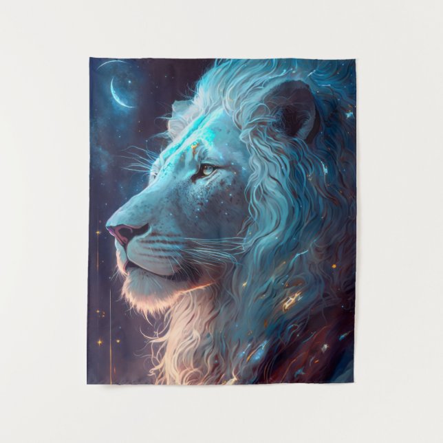 Lion Animal Portrait Painting Wildlife Outdoors  Tapestry (Front)