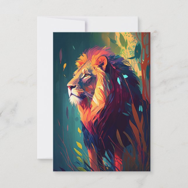 Lion Animal Portrait Painting Wildlife Outdoors  Thank You Card (Front)